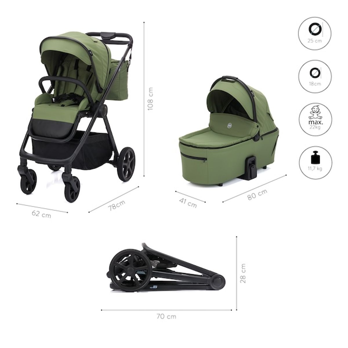  Fillikid | Lion vognpakke + bilstol | Forest green