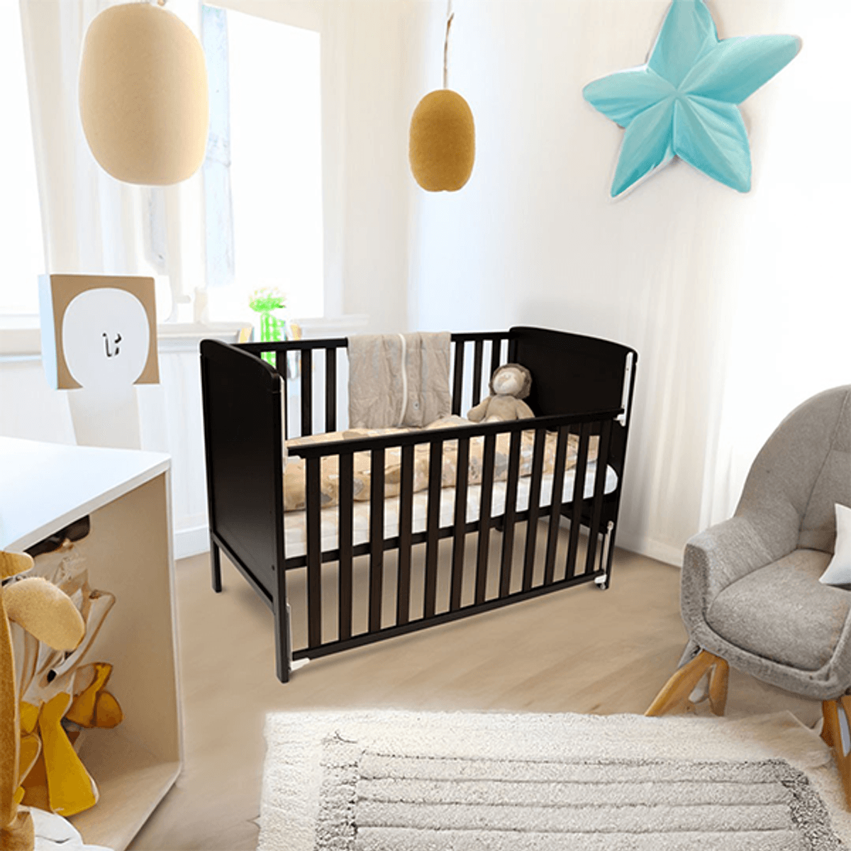 Troller | Luna Sprinkelseng | Justerbar Side 120x60 cm | Sort