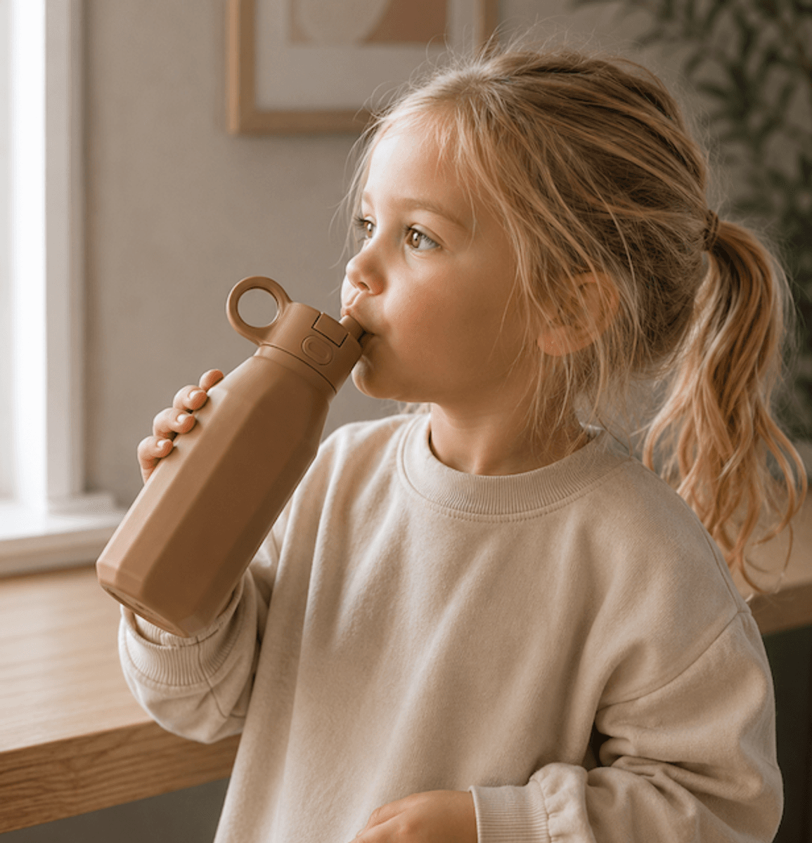 Troller Kids| Silikonflaske m/sugerør | Brun