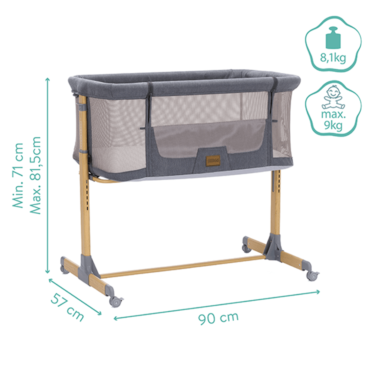 Fillikid | Nero Bedside Crib | Grey
